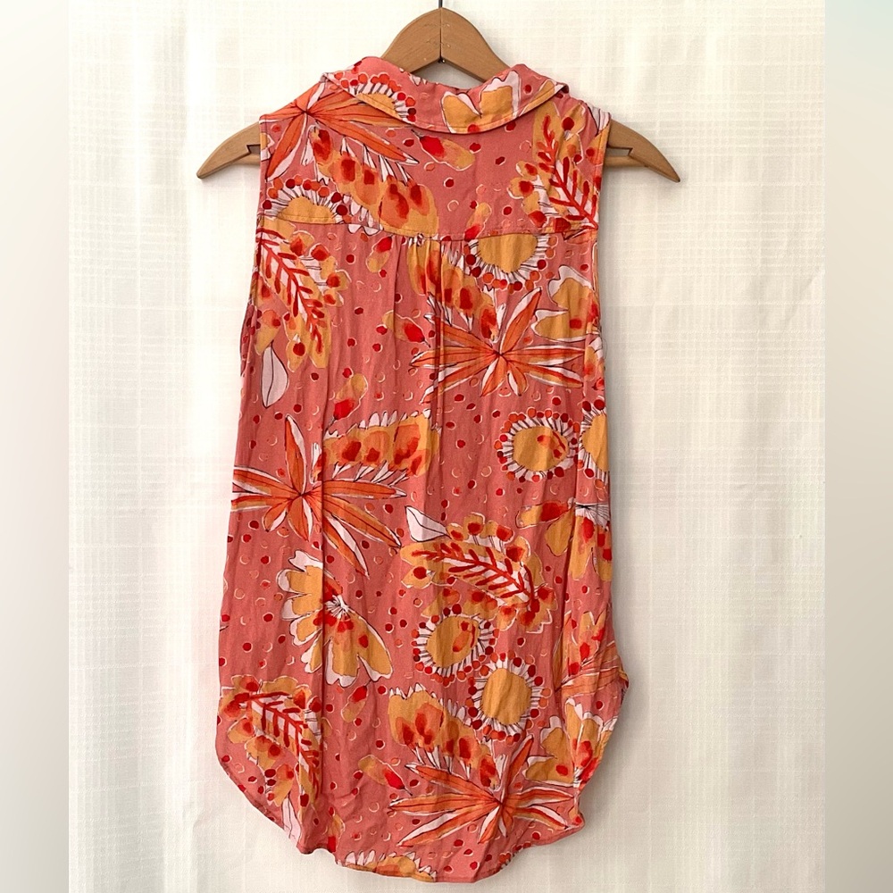 Anthropologie Artistic floral print Pink and Orange Blouse - Picture 2 of 6